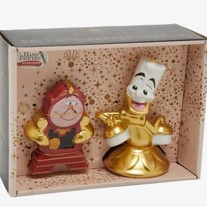 NEW Disney Beauty & The Beast Cogsworth Clock Lumiere Salt & Pepper Shakers Set